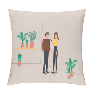 Personality  Couple With Houseplants In Shelf Pillow Covers