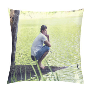 Personality  Young Man On Lake Pillow Covers