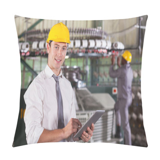 Personality  Modern Textile Factory Manager Using Tablet Computer Pillow Covers
