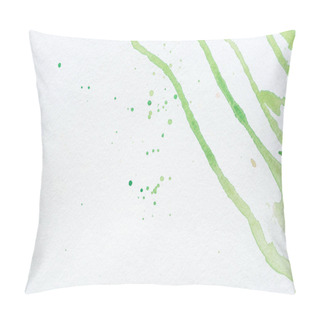 Personality  Abstract Green Watercolor Stains And Splatters On White Paper Pillow Covers
