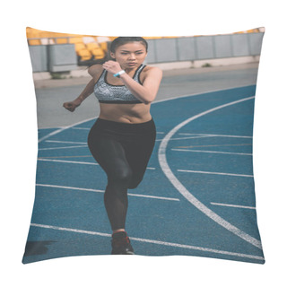 Personality  Sportswoman Training On Running Track Pillow Covers
