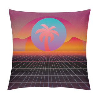 Personality  3D Background Illustration Inspired By 80 S Scene, Synthwave And Retrowave Music. Pillow Covers