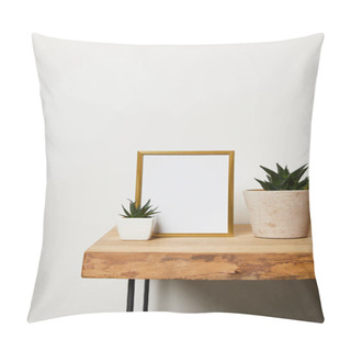 Personality  Decorative Frame Near Green Plants In Pots At Home Pillow Covers