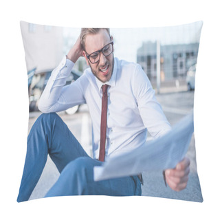 Personality  Stressed Businessman With Newspaper Pillow Covers