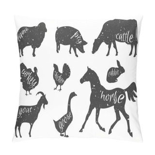 Personality  Set Of Farm Animals Silhouettes. Pillow Covers
