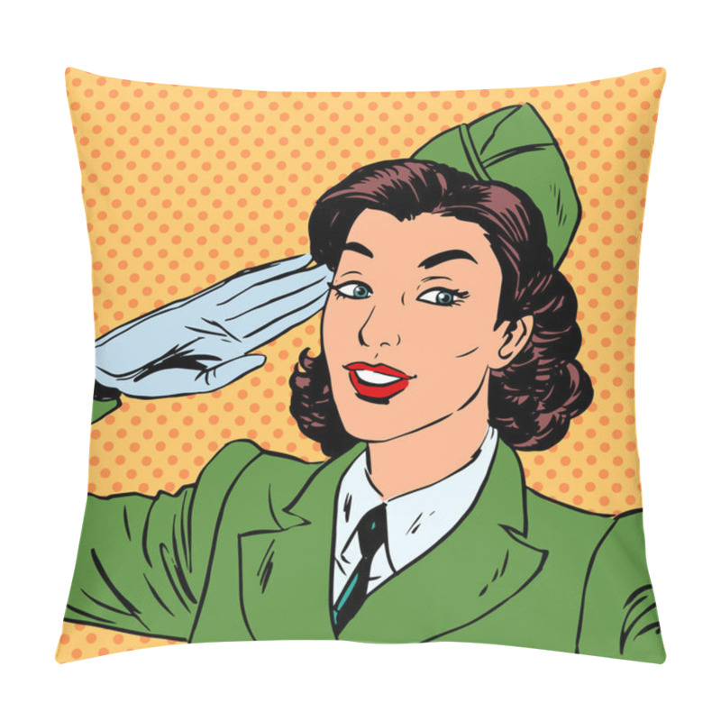 Personality   Woman pilot stewardess shape salutes art comics retro style Hal pillow covers