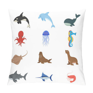 Personality  Set Of Underwater World Animals Clipart Vector Illustration Pillow Covers