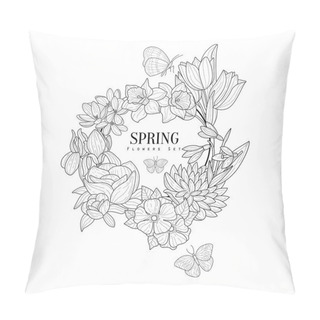 Personality  Wrath Of Spring Flowers Hand Drawn Realistic Sketch Pillow Covers