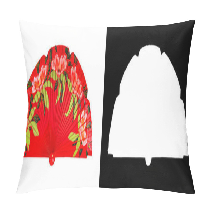 Personality  Spanish red open hand fan, decorated with floral motifs, isolated on white background with clipping mask pillow covers