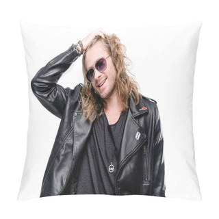 Personality  Rocker In Black Leather Jacket Pillow Covers