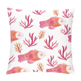Personality  Watercolor Seamless Pattern With Fishes And Seaweeds Pillow Covers