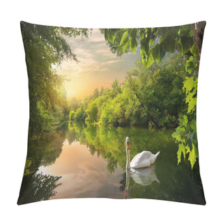 Personality  White Swan On A Pond Pillow Covers