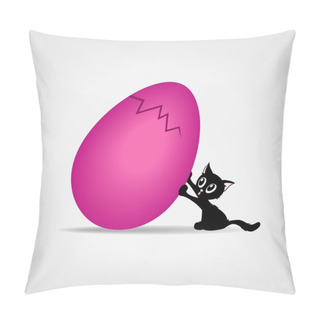 Personality  Black Kitty With Big Pink Easter Egg Illustration Pillow Covers