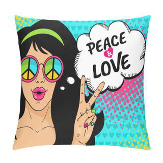 Personality  Wow Pop Art Female Face. Sexy Hippie Girl In Glasses With Pacifi Pillow Covers