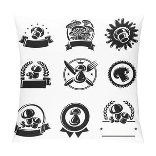 Personality  Mushrooms Label And Icons Set. Vector Pillow Covers