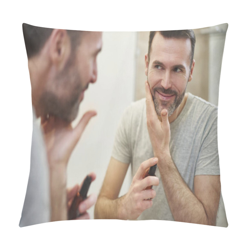 Personality  Smiling Man Applying Beauty Product On His Face  Pillow Covers