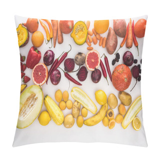 Personality  Top View Of Assorted Raw Colorful Autumn Vegetables, Berries And Fruit On White Background Pillow Covers