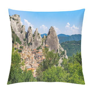 Personality  View Of Castelmezzano, A Typical Village Under The Peaks Of The Dolomiti Lucane In Basilicata Region, Italy Pillow Covers