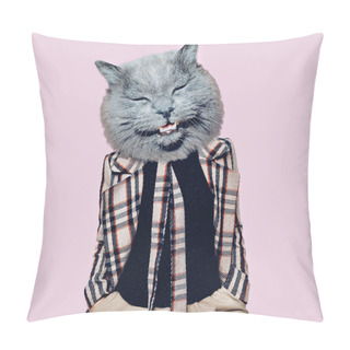 Personality  Hooligan Cat In The Checkered Coat Art Collage. Minimal Fun Pillow Covers