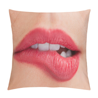 Personality  Attractive Woman Biting Her Beautiful Lips Pillow Covers
