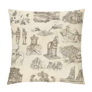 Personality  Vietnam. Pictures Of Life. Freehands, Hand Drawn Collection. Pillow Covers