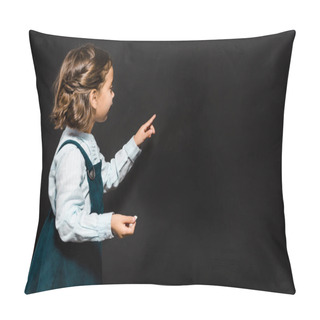 Personality  Schoolchild With Piece Of Chalk Standing At Blank Blackboard  Pillow Covers