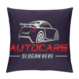 Personality  Back View Of Sport Car Logo Design Vector Premium Vector. Automotive Logo Vector Template. Glossy Car Logo Design. Auto Style Car Logo Design With Concept Sports Vehicle Icon Silhouette With Light Grey, Dark Red, Black. Pillow Covers