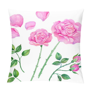 Personality   Watercolor Roses, Leaves. Set Of Vector Floral Elements To Create Compositions. Pillow Covers