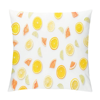 Personality  Top View Of Juicy Cut Fruits On White Surface Pillow Covers