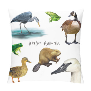 Personality  Water Animals Isolated On White Background. Pillow Covers