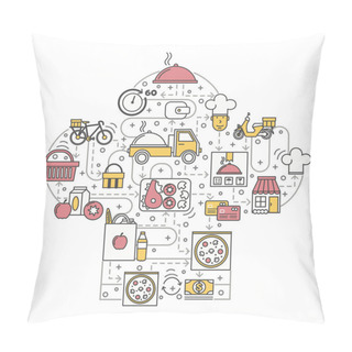 Personality  Food Delivery Vector Flat Line Art Illustration Pillow Covers