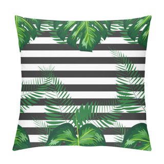 Personality  Exotic Leaves And Flowers On Geometrical Ornament. Seamless Tropical Pattern. Pillow Covers