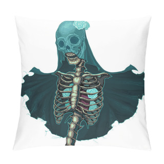 Personality  Skeleton With Veil And White Roses Pillow Covers