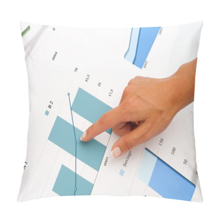 Personality  Female Hand Pointing On Business Graphics. Pillow Covers
