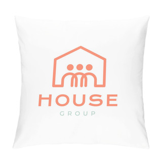 Personality  House People Group Team Community Lines Style Minimal Logo Design Vector Icon Illustration Pillow Covers