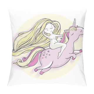 Personality  Girl And Magic Unicorn Pillow Covers