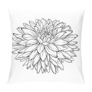 Personality  Beautiful Monochrome, Black And White Dahlia Flower Isolated. Hand-drawn Contour Lines And Strokes. Pillow Covers