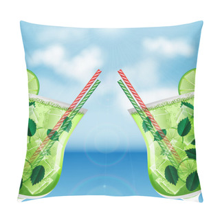 Personality  Two Glasses With Cocktails On The Background Of Sea And Sky.summ Pillow Covers