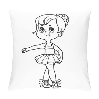 Personality  Cute Cartoon Little Ballerina Girl In Ballet Stand Outlined For Coloring Isolated On A White Background Pillow Covers
