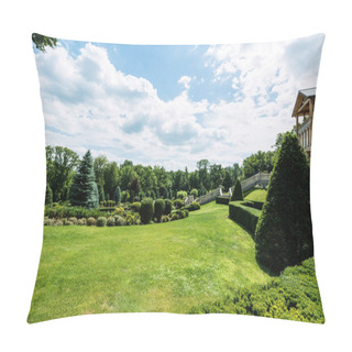 Personality  Luxury House Near Green Trees On Fresh Grass In Park  Pillow Covers
