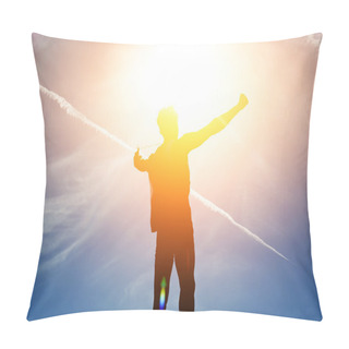 Personality  Silhouette Of Man Rejoicing Achievement Raised The Hands Pillow Covers