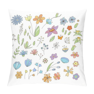 Personality  Doodle Collection With Various Doodle Flowers, Leaves And Branches. Pillow Covers