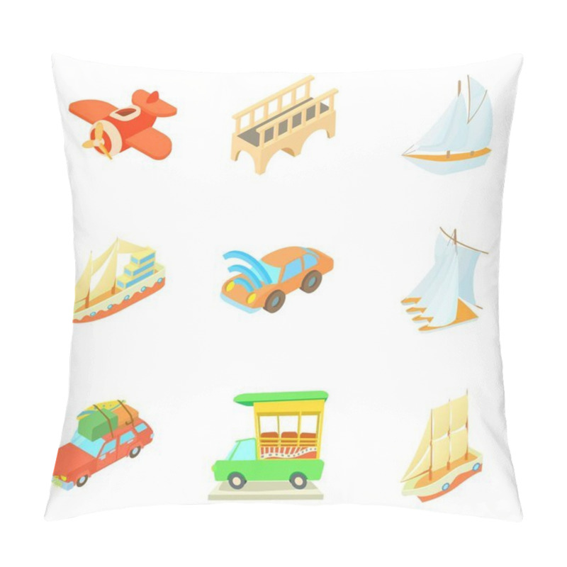 Personality  Mode of transport icons set, cartoon style pillow covers