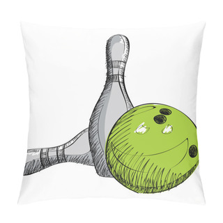 Personality  Bowling Set Hand Drawn Sketch Vector Illustration Pillow Covers