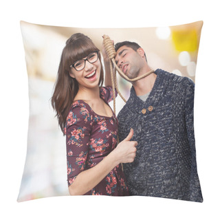 Personality  Woman Hanging Man With Rope Pillow Covers