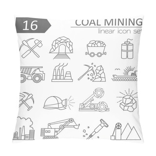 Personality  Coal Mining Icon Set. Thin Line Icon Design Pillow Covers