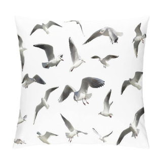Personality  Set Of White Flying Birds Isolated. Gulls Pillow Covers