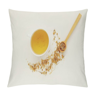 Personality  Healing Chamomile Tea And Honey, Flat Lay. Pillow Covers