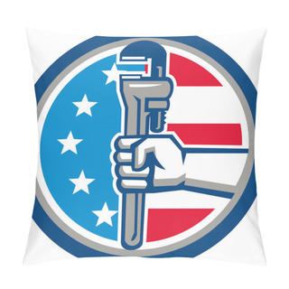 Personality  Plumber Hand Pipe Wrench USA Flag Upright Circle Retro Pillow Covers
