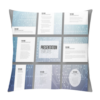 Personality  Set Of 9 Vector Templates For Presentation Slides. Abstract Microchip Background, Scientific Electronic Design Pillow Covers